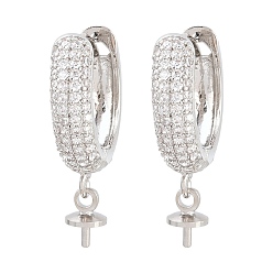 Платина Серьги-кольца Huggie из латуни с прозрачным кубическим цирконием и прозрачным фианитом, за половину пробурено бисера, без кадмия и без свинца, долговечный, стойки покрытие, платина, 25.5 мм, штифты : 1 мм