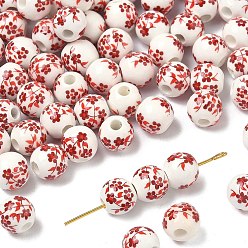 Красный Famille выросли фарфоровые бусы, круглые, красные, 8 мм, отверстие : 2~2.5 мм