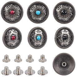 (52) Непрозрачная лаванда 12 наборы 3 цвета сплава декоративные заклепки, с имитацией бирюзы и железными винтами, для кошелька, , плоско-круглые, разноцветные, 25x7.5 мм, отверстие : 2.5 мм