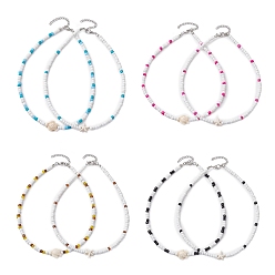 (52) Непрозрачная лаванда 2 шт. летние пляжные ожерелья из стеклянного бисера, ожерелья из синтетической бирюзы черепах и морских звезд, разноцветные, 14.49 дюйм (36.8 см)