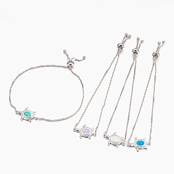 (52) Непрозрачная лаванда Регулируемые латунные браслеты Боло, слайдерные браслеты, с синтетическим опалом, черепаха, платина, разноцветные, 9-7/8 дюйм (25 см), ссылка: 20x13.5x2.5 mm