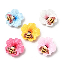 (52) Непрозрачная лаванда Непрозрачные кабошоны из смолы, цветок с пчелой, разноцветные, 25x25.5x8.5 мм