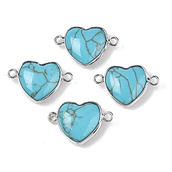 Синтетическая Бирюза Подвески в форме сердца из синтетической бирюзы, латунь сердце прелести, платина, 15.5x23x6 мм, отверстие : 1.8~2 мм