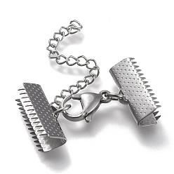 Нержавеющая Сталь Цвет Устойчив к потускнению 304 удлинитель цепи из нержавеющей стали, с застежками-клешнями и обжимными лентами, цвет нержавеющей стали, 34 мм длиной, Лента заканчивается: 20.5x8.5 mm