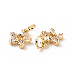 Real 18K Gold Plated Star Brass Micro Pave Clear Cubic Zirconia Charms, with Jump Rings, Cadmium Free & Nickel Free & Lead Free, Real 18K Gold Plated, 10.5x8.5x2mm, Hole: 3mm