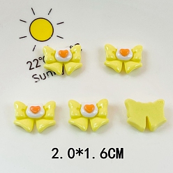 Yellow Opaque Resin Decoden Cabochons, Bowknot with Cat Heart, Yellow, 16x20mm