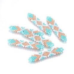 Colorful MIYUKI & TOHO Handmade Japanese Seed Beads Links, Loom Pattern, Shuttle Shape, Colorful, 41.5~42.5x8.5~9x1.7mm, Hole: 2mm