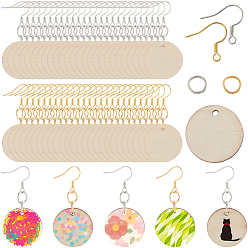 Платиновый & Золотой Наборы для самостоятельного изготовления плоских круглых деревянных сережек-подвесок, платиной и золотом, 24.5x2.5 мм, отверстие : 2 мм