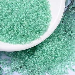 (RR219) Dark Mint Green Lined Crystal Миюки круглые бусины рокайль, японский бисер, (rr 219) кристалл с темно-мятно-зеленой линией, 11/0, 2x1.3 мм, Отверстие : 0.8 мм , около 5500 шт / 50 г