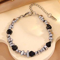Noir Bracelets en acier inoxydable et perles acryliques pour hommes, couleur inox, noir, 304 pouce (7.28 cm)