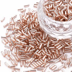 Темный Лосось Никелированный стеклянные бусины стеклярус, металлических цветов, темный лосось, 4~5x2 мм, отверстие : 1 мм, Около 14000 шт / фунт