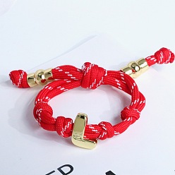 Красный Браслеты из хлопкового шнура с плетеным узлом и буквой L, латунные подвески в виде букв алфавита для женщин и мужчин, золотые, красные, внутренний диаметр: 1.97~2.76 дюйм (5~7 см)