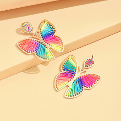 Разноцветный Серьги-гвоздики в богемном стиле из сплава и хлопка., плетеная бабочка, золотые, красочный, 57x48 мм