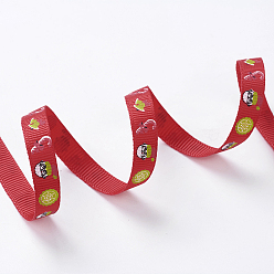 Красный Полиэстер Grosgrain ленты, Новогодняя тема, для изготовления ювелирных изделий, красные, 3/8 дюйм (10 мм), 100yards / рулон (91.44 м / рулон)