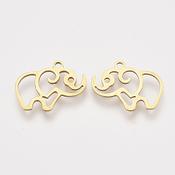 Golden 201 Stainless Steel Charms, Laser Cut Pendants, Elephant, Golden, 14x18x1mm, Hole: 1.4mm