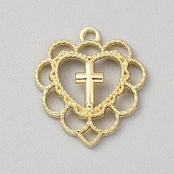 Золотой Подвески из сплава , цветочные амулеты с сердцем, золотые, 21.5x20x3.5 мм, отверстие : 1.5 мм