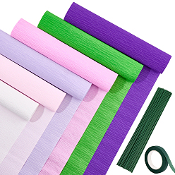 (52) Непрозрачная лаванда 6 рулоны 6 цвета гофрированная бумага ручной работы, с 2 рулонами садовой прививочной бумажной ленты и 50шт. пластика с железным цветочным стеблем, на день рождения украшение свадебной вечеринки, разноцветные, 2500x250x0.1 мм, 1 рулон / цвет