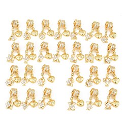 Настоящее золото 18K Кулоны из латуни с микропейвом и прозрачным фианитом, подвески в виде сердечек с инициалами букв от А до Я, долговечный, стойки покрытие, без кадмия и без свинца, реальный 18 k позолоченный, 23~24 мм, отверстия : 3 mm и 4 мм, 26 шт / комплект