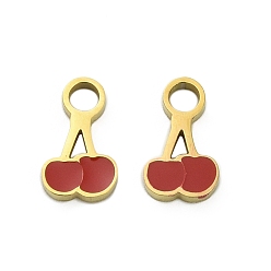 Вишня 304 прелести нержавеющей стали, с эмалью, ионное покрытие (ip), реальный 18 k позолоченный, вишня, 9x5.5x1.5 мм, отверстие : 2 мм