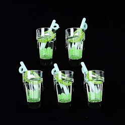 Kiwi Fruit Подвески из смолы с имитацией фруктового чая, серебристая пудра и полимерная глина внутри, с акриловой чашкой, киви, 25~28.5x12.5 мм, отверстие : 1.8 мм