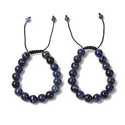 Содалитовое Браслеты из круглых бусин из натурального содалита 10мм, плетеные из бусин, регулируемые браслеты из нейлонового шнура для женщин и мужчин, внутренний диаметр: 1-3/4~2-7/8 дюйм (4.6~7.4 см)