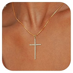 Золотой Крест латунный микропаве прозрачный кубический цирконий подвеска ожерелья для женщин, золотые, 15.75 дюйм (40 см)