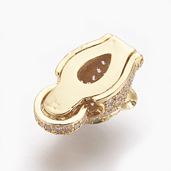 Golden Brass Micro Pave Cubic Zirconia Fold Over Clasps, Leopard Head, Clear, Golden, 19x10x8mm, Hole: 0.7~1.2mm