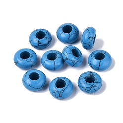 Synthetic Turquoise Dyed Synthetic Turquoise European Beads, Large Hole Beads, Rondelle, Deep Sky Blue, 13~14.5x6.5~8.5mm, Hole: 5.5~6mm
