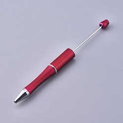 Dark Red Plastic Beadable Pens, Shaft Black Ink Ballpoint Pen, for DIY Pen Decoration, Dark Red, 144x12mm, The Middle Pole: 2mm