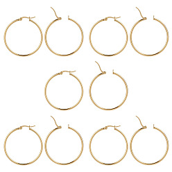 Настоящее золото 18K 5 пары 304 серьги-кольца из нержавеющей стали, гипоаллергенные серьги, кольцо, реальный 18 k позолоченный, 40x2 мм, 12 датчик, штифты : 1x0.7 мм