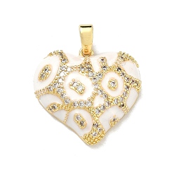 Белый Латунные микро проложить кубического циркония подвески, эмалевые сердечки, стойки покрытие, долговечный, без кадмия и без свинца, золотые, белые, 20x20x6 мм, отверстие : 2x4.5 мм