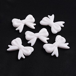 White Opaque Acrylic Beads, Bowknot, White, Size: about 36mm long, 46mm wide, 9mm thick, hole: 1mm, about 65pcs/500g