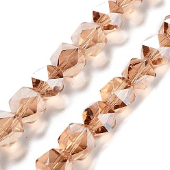 Сэнди Коричневый Стеклянные бусины с гальваническим покрытием , гальваническое покрытие, многоугольник, песчаный коричневый, 9x9x9 мм, отверстие : 1.4 мм, около 60 шт / нитка, 22.44'' (57 см)