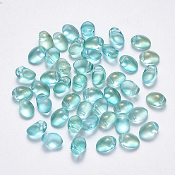 Turquoise Transparent Spray Painted Glass Charms, with Glitter Powder, Oval, Turquoise, 8.5x6x4.5mm, Hole: 1mm
