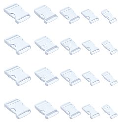White Plastic Adjustable Quick Side Release Buckles, for Luggage Straps Backpack Repairing, Rectangle, White, 51~80x25~58x9~17mm, Hole: 4~6x20~49mm, 45pcs/set
