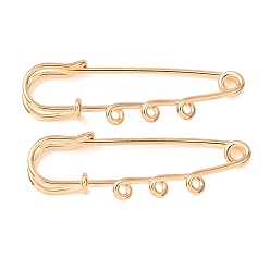 Light Gold Broches épingles de sûreté en fer, épingles à kilt à triple boucle, or et de lumière, 15x51x6mm, Trou: 1.8mm