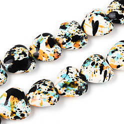 Оранжевый С напылением окрашенные синтетические бирюзовые бусинки, сердце, оранжевые, 13~13.5x14~14.5x6~7 мм, отверстие : 0.9~1 мм, около 30 шт / нитка, 15.16~15.35 дюйм (38.5~39 см)