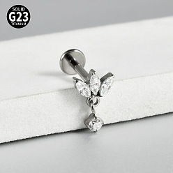 Нержавеющая Сталь Цвет G23 титановые микропаве кубические циркониевые серьги для хряща, лабреты с внутренней резьбой, козелок шпилька, плоская серьга сзади, лист, цвет нержавеющей стали, 8 мм, штифты : 1.2 мм