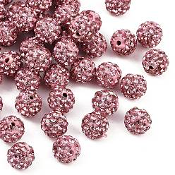 Розовый Бусины со стразами, полимерная глина , pave disco бусины, класс А, половине просверлил, круглые, светло-розовый, С. 9 (1.5 мм), 1.6 мм, отверстие : 6 мм