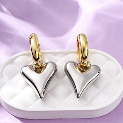Платиновый & Золотой Двухцветные латунные серьги-кольца в форме сердца, без кадмия и без свинца, стойки покрытие, долговечный, платиной и золотом, 38x20 мм
