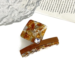 Сиена Заколки-клочья из ацетата целлюлозы с кристаллами и стразами, ромб, цвет охры, 60 мм