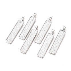 Platinum Alloy Big Pendant Cabochon Settings, Plain Edge Bezel Cups, Rectangle, Platinum, Tray: 49.5x10mm, 60.5x12x2mm, Hole: 6x3.5mm