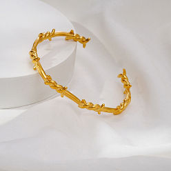 Golden Dark Gothic Punk Irregular Thorn Wavy 304 Stainless Steel Open Cuff Bangles for Men Women, Golden, Inner Diameter: 2.36 inch(6cm)
