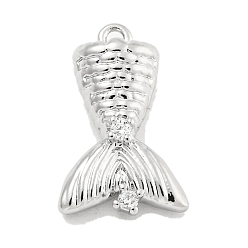 Платина Латунные микропаве прозрачные подвески с фианитом, рыбий хвост, платина, 18x11.5x6 мм, отверстие : 1.3 мм