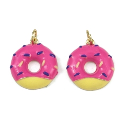 Donut Латунь эмаль подвески, с целью перехода в кольце, долговечный, без кадмия и без свинца, стойки покрытие, реальный 18 k позолоченный, пончик, 18x16x3.5 мм, отверстие : 3 мм