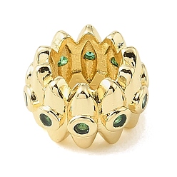 Green Brass Micro Pave Cubic Zirconia Beads, Rondelle with Horse Eye, Large Hole Beads, Rack Plating, Long-Lasting Plated, Lead Free & Cadmium Free, Real 18K Gold Plated, Green, 12.5x8mm, Hole: 7.5mm