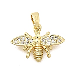 Bees Латунные микро проложить кубического циркония подвески, реальный 18 k позолоченный, Пчелы, 13.5x19x3 мм, отверстие : 5x2.5 мм
