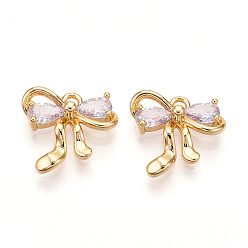 чертополох Латунные микро проложить кубического циркония прелести, бантом, реальный 18 k позолоченный, чертополох, 12x13x3.5 мм, отверстие : 1.4 мм