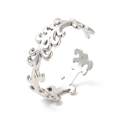 Stainless Steel Color Non-Tarnish 304 Stainless Steel Leafy Branch Open Cuff Ring for Women, Stainless Steel Color, US Size 8 3/4(18.7mm)