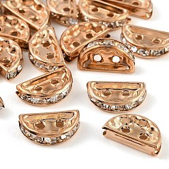 Light Gold Латунные хрустальные стразы, разделительные планки, полукруглый, 2-луночное, золотой свет, 12.5x3.5x7 мм, отверстие : 1.4 мм